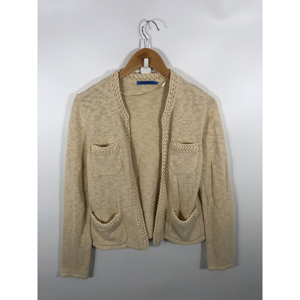 J Mclaughlin Daphne Braided Cardigan Womens M Beige Minimalist Capsule Neutral